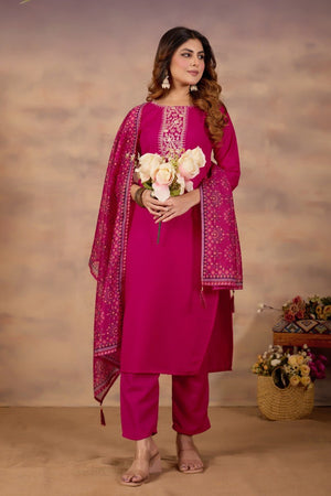 Women Ethnic Embroidered Thread Work Kurta with Trousers & Dupatta