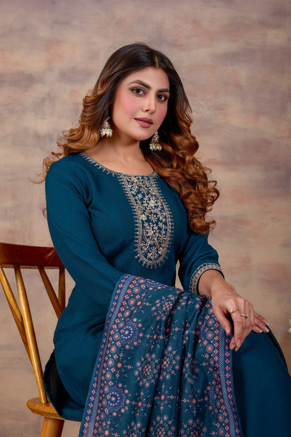 Women Ethnic Embroidered Thread Work Kurta with Trousers & Dupatta