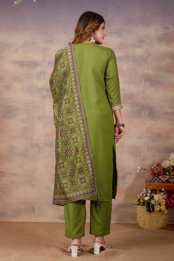 Women Ethnic Embroidered Thread Work Kurta with Trousers & Dupatta
