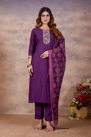 Women Ethnic Embroidered Thread Work Kurta with Trousers & Dupatta