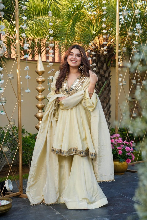 Anarkali Kurta with Sharara & Dupatta