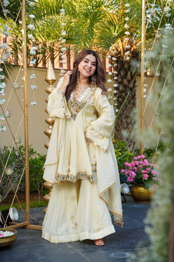 Anarkali Kurta with Sharara & Dupatta