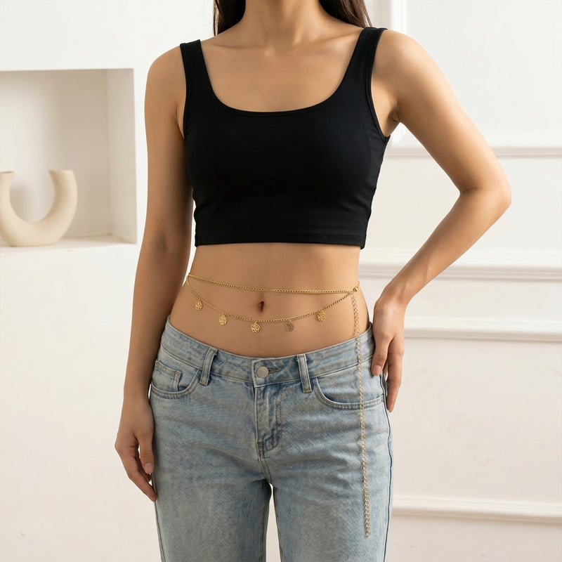Golden Coin Charm Layered Waist Chain