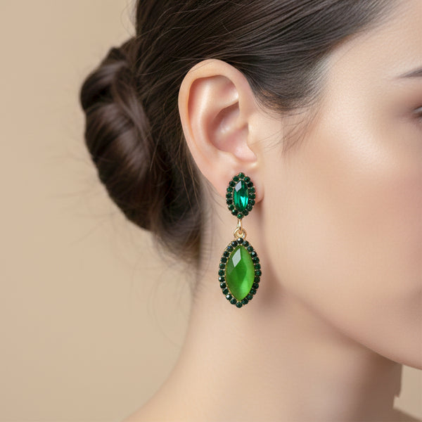 Emerald Green Stone Statement Earrings
