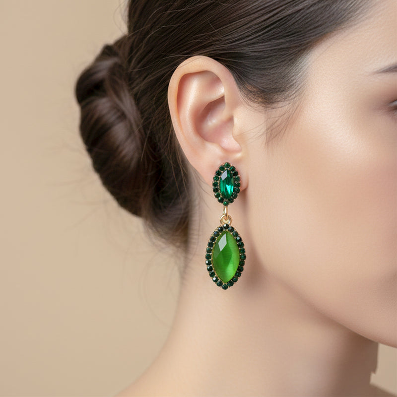 Emerald Green Stone Statement Earrings