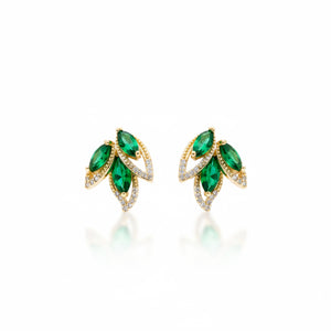 Emerald Leaf Marquise Cluster Studs