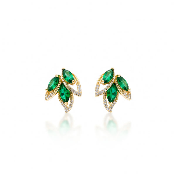 Emerald Leaf Marquise Cluster Studs