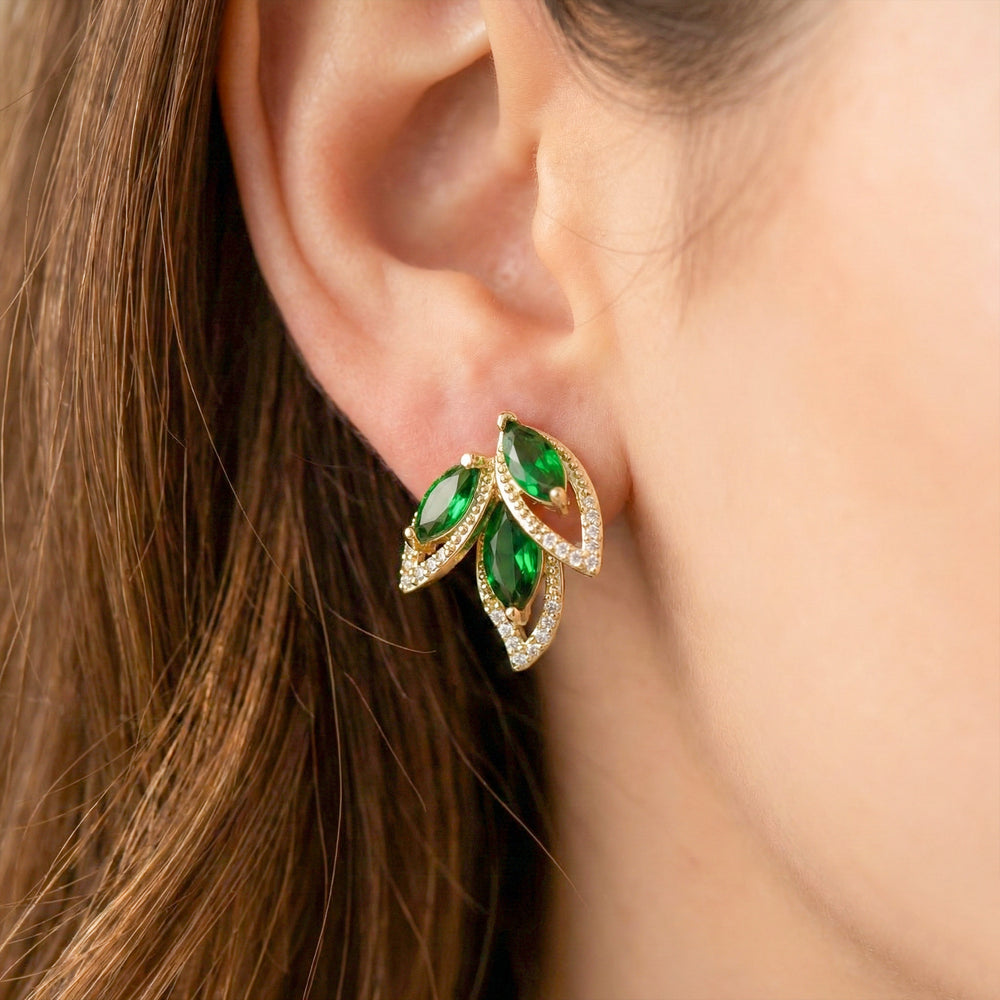 Emerald Leaf Marquise Cluster Studs