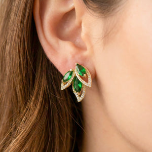 Emerald Leaf Marquise Cluster Studs
