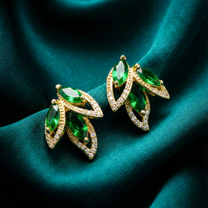 Emerald Leaf Marquise Cluster Studs