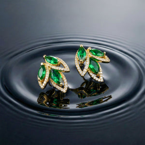 Emerald Leaf Marquise Cluster Studs
