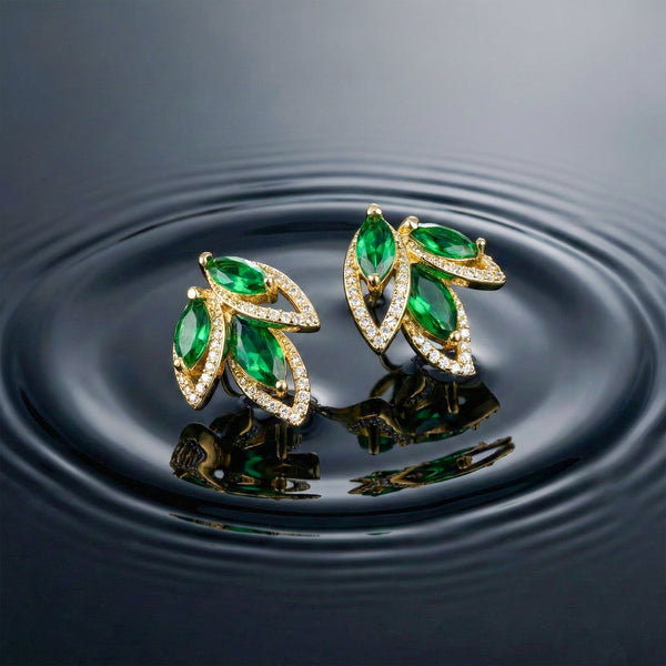 Emerald Leaf Marquise Cluster Studs