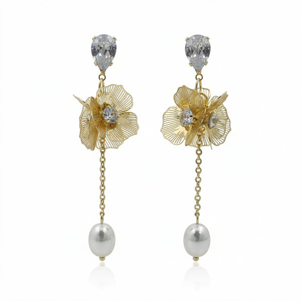 AuraBlossom Floral Pearl Drop Earrings