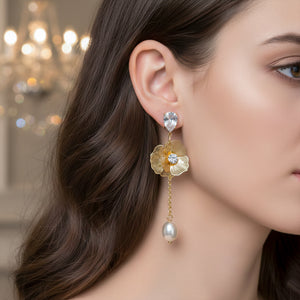 AuraBlossom Floral Pearl Drop Earrings