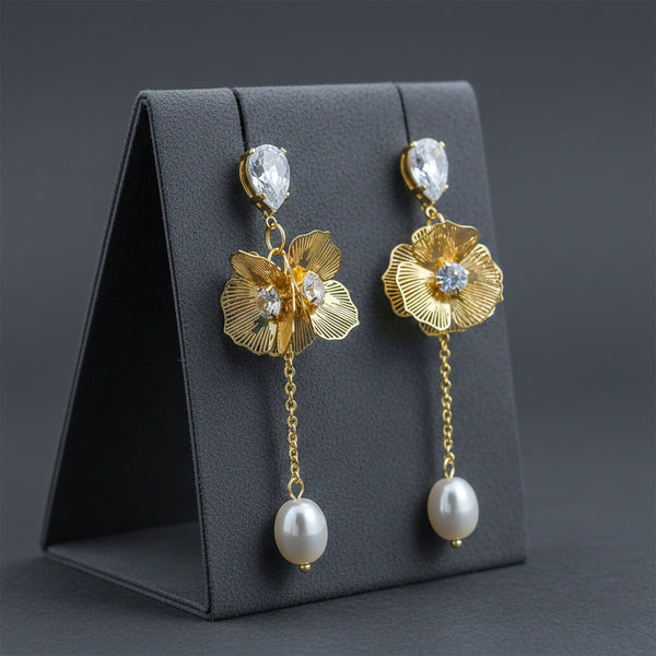 AuraBlossom Floral Pearl Drop Earrings