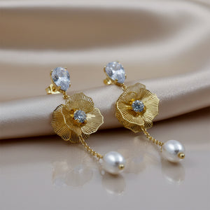 AuraBlossom Floral Pearl Drop Earrings