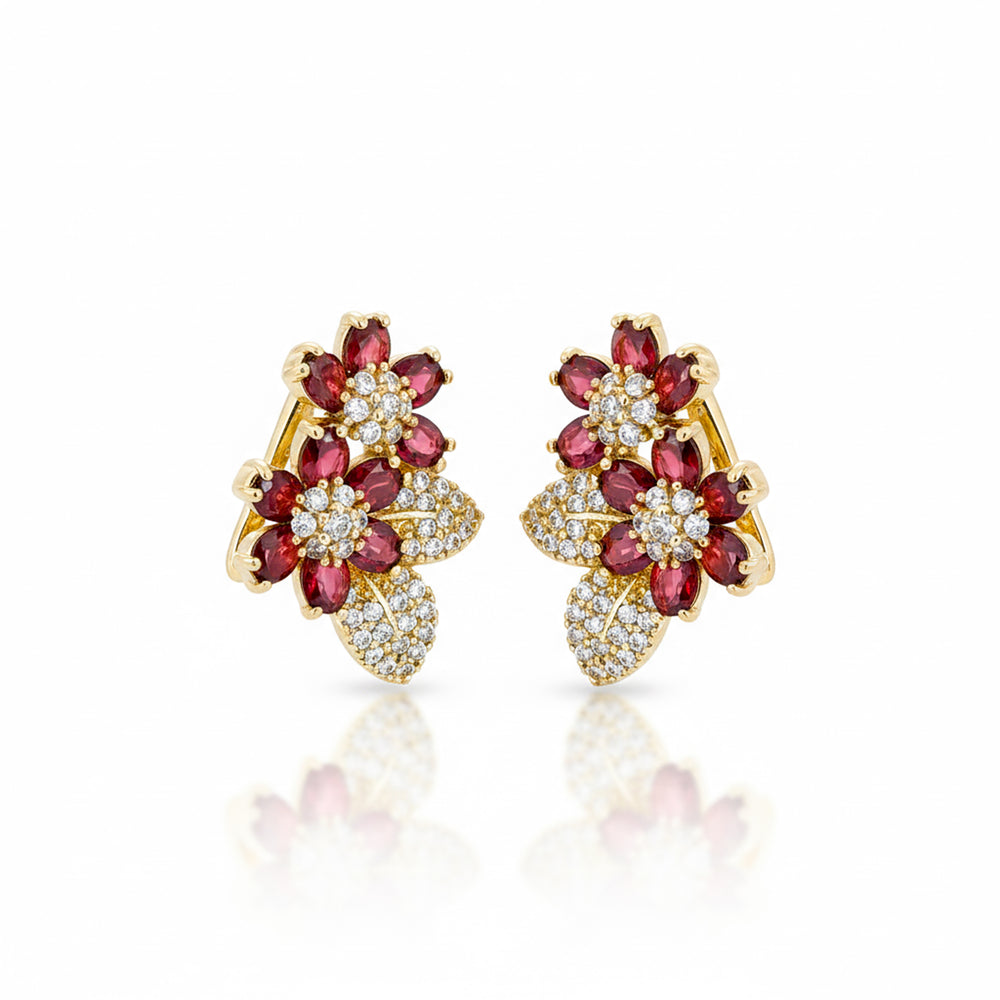 Ruby Blossom Dual Floral Stud Earrings
