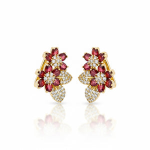 Ruby Blossom Dual Floral Stud Earrings