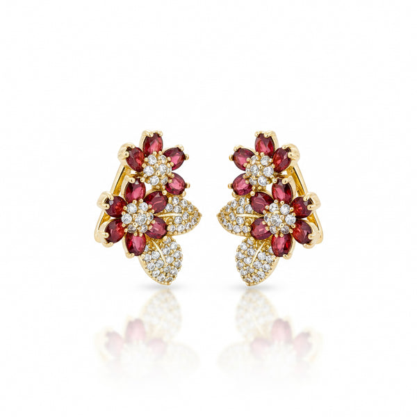 Ruby Blossom Dual Floral Stud Earrings