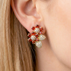 Ruby Blossom Dual Floral Stud Earrings