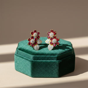 Ruby Blossom Dual Floral Stud Earrings