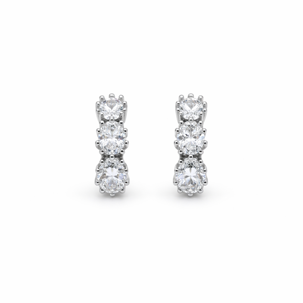Shimmering Three-Stone Crystal Line Studs