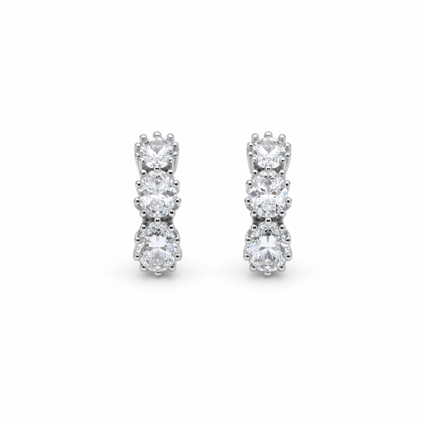 Shimmering Three-Stone Crystal Line Studs