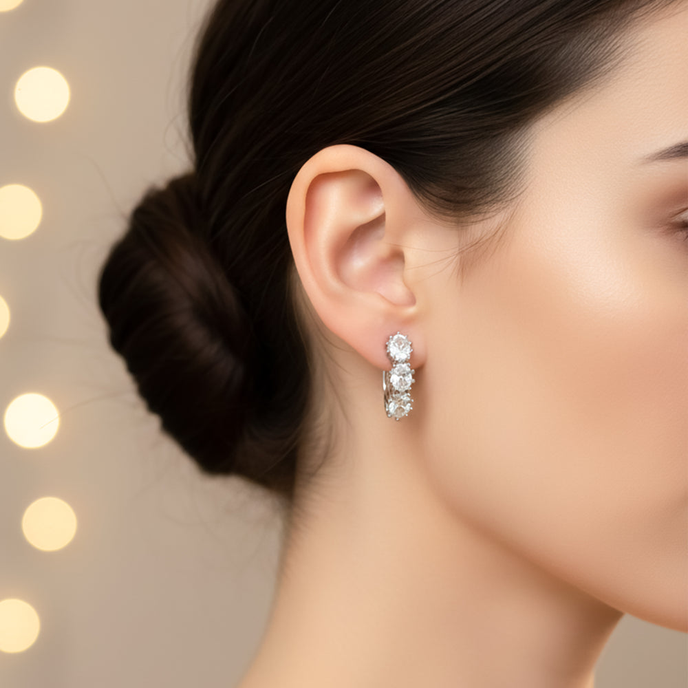 Shimmering Three-Stone Crystal Line Studs