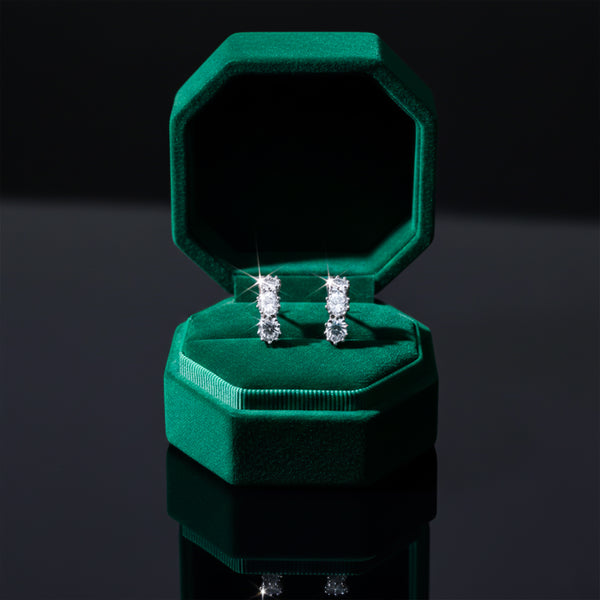Shimmering Three-Stone Crystal Line Studs