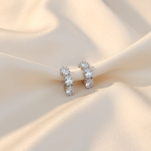 Shimmering Three-Stone Crystal Line Studs