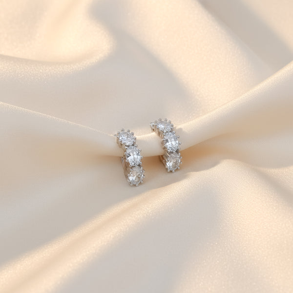 Shimmering Three-Stone Crystal Line Studs