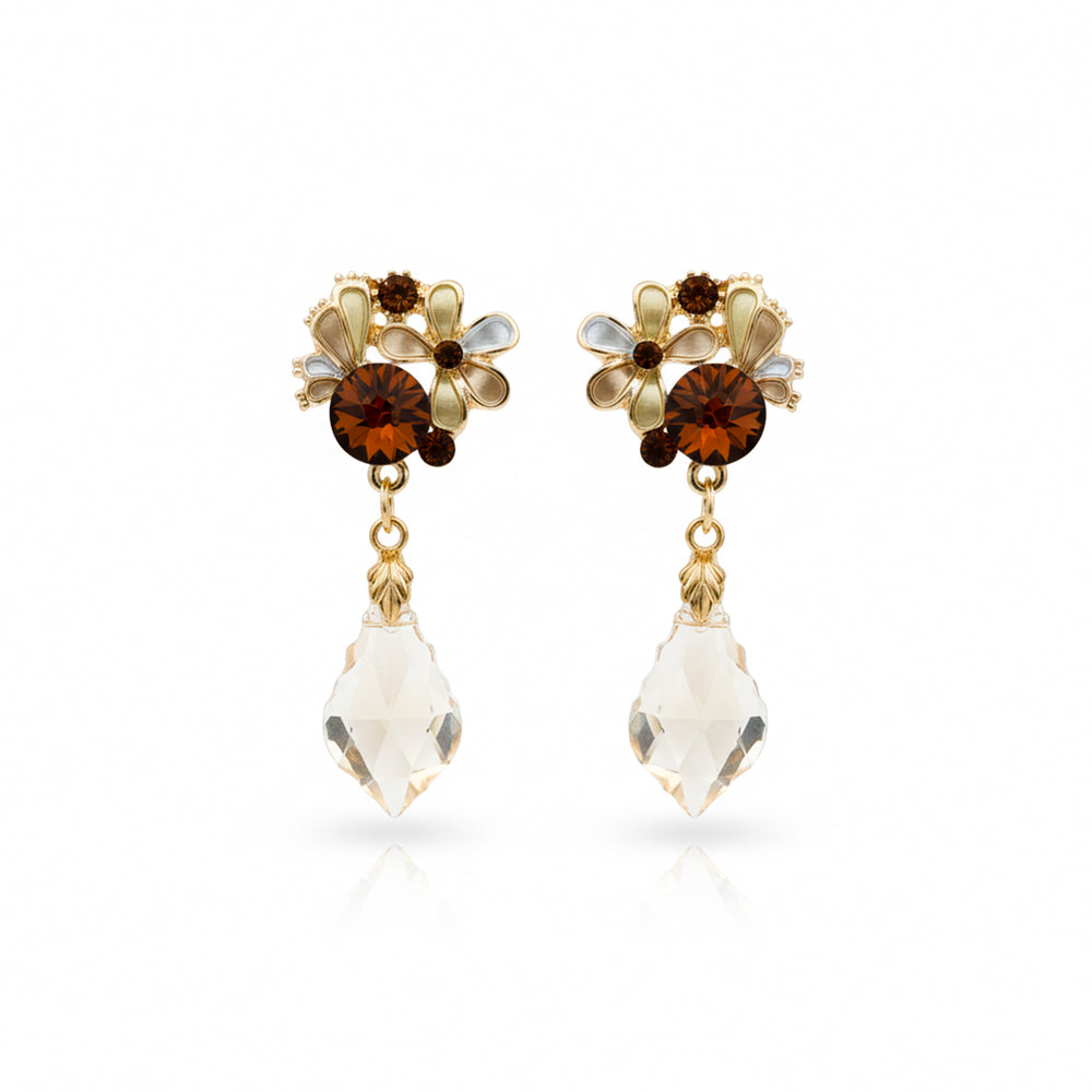 Amber Blossom Crystal Drop Earrings