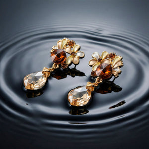 Amber Blossom Crystal Drop Earrings
