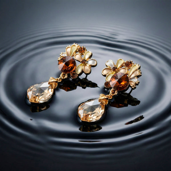 Amber Blossom Crystal Drop Earrings