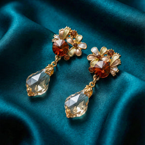 Amber Blossom Crystal Drop Earrings