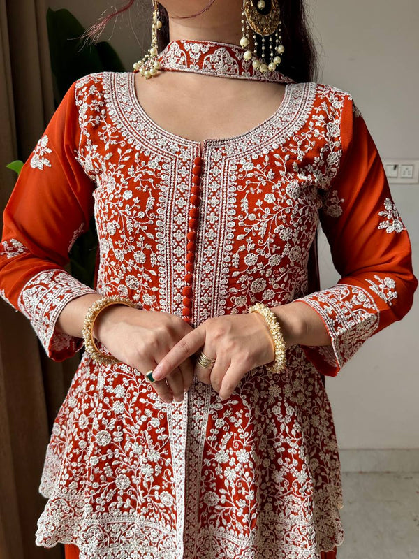 EMBROIDERED PEPLUM TOP WITH PLAZZO PAIR