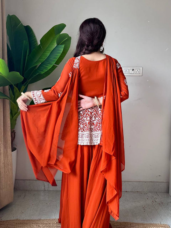 EMBROIDERED PEPLUM TOP WITH PLAZZO PAIR