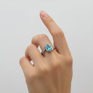 Aqua Heart Crystal Adjustable Ring