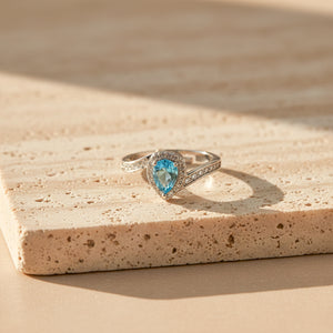 Aqua Heart Crystal Adjustable Ring
