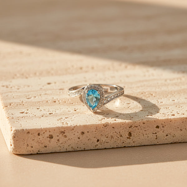 Aqua Heart Crystal Adjustable Ring