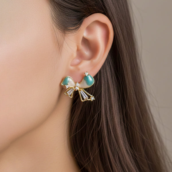 Azure Ribbon Crystal Earrings