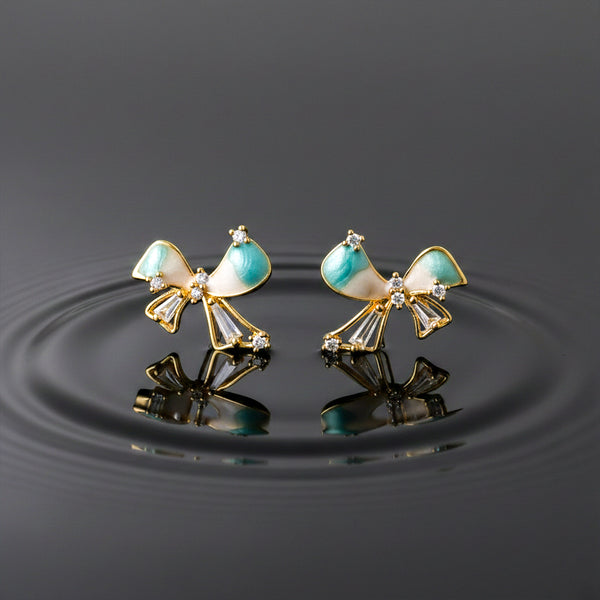 Azure Ribbon Crystal Earrings