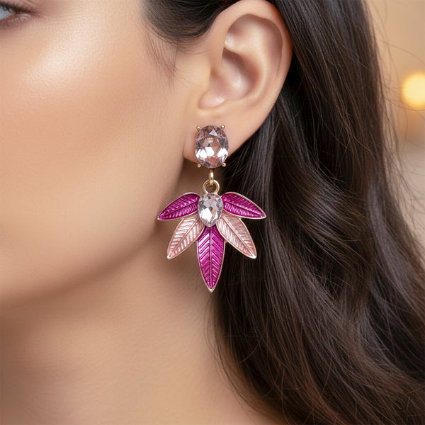 Pink Leaf Blossom Earrings