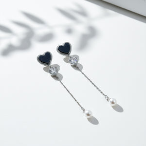 Black Heart Crystal Drop Earrings