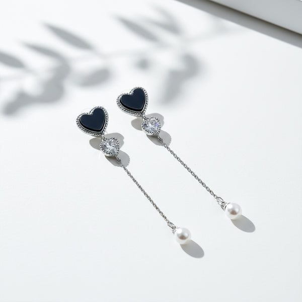 Black Heart Crystal Drop Earrings