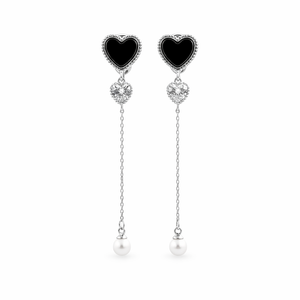 Black Heart Crystal Drop Earrings