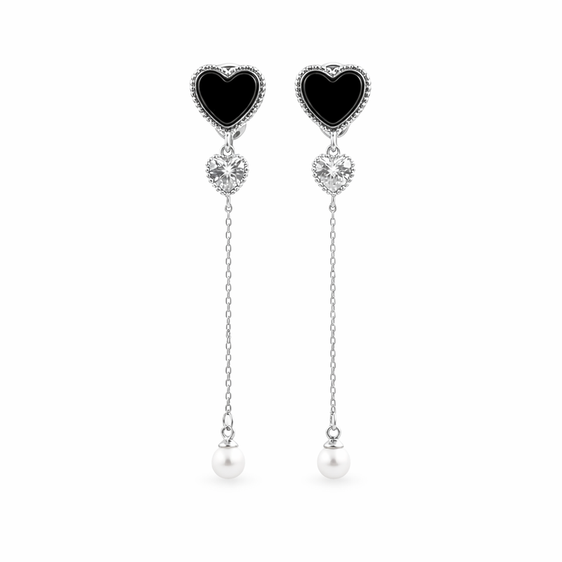 Black Heart Crystal Drop Earrings