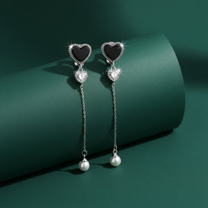 Black Heart Crystal Drop Earrings