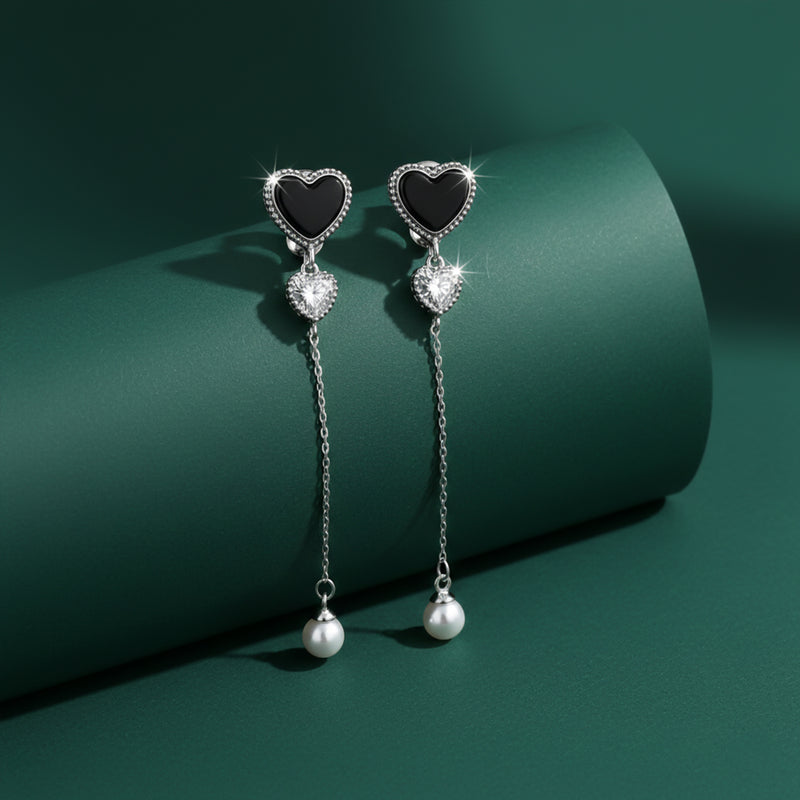 Black Heart Crystal Drop Earrings