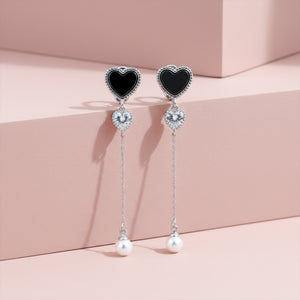 Black Heart Crystal Drop Earrings